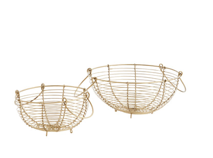 Set of two round wire baskets with handles