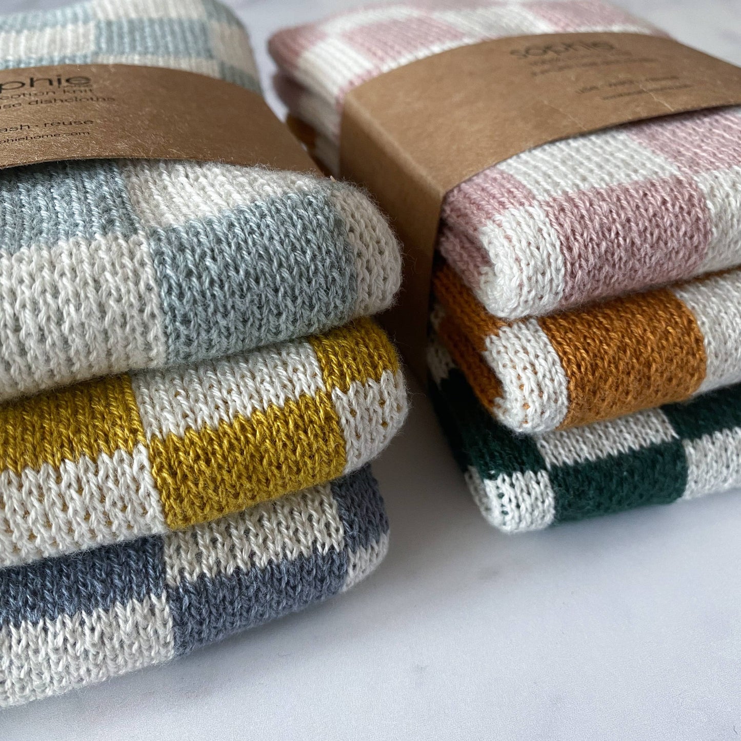 Sophie Home Ltd - Reusable & Eco-Friendly Cotton Knit Dishcloths - Pink Check