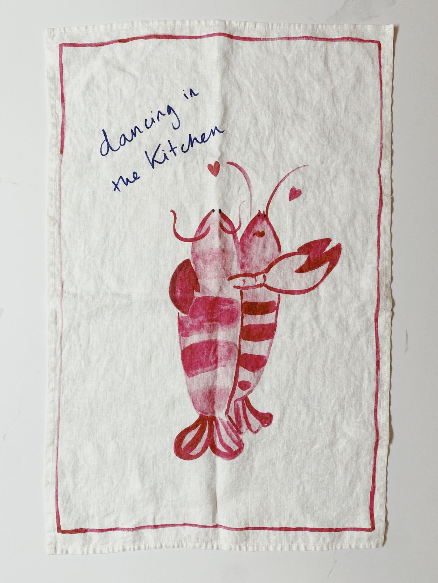 Kitchen Dancing - Lobster Print Linen Tea Towel