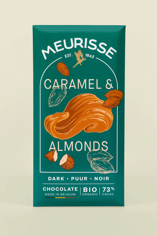 Dark chocolate with caramel and almonds