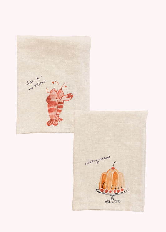 Lobster Lovers & Cherry Cherie - Set of Two Linen Napkins